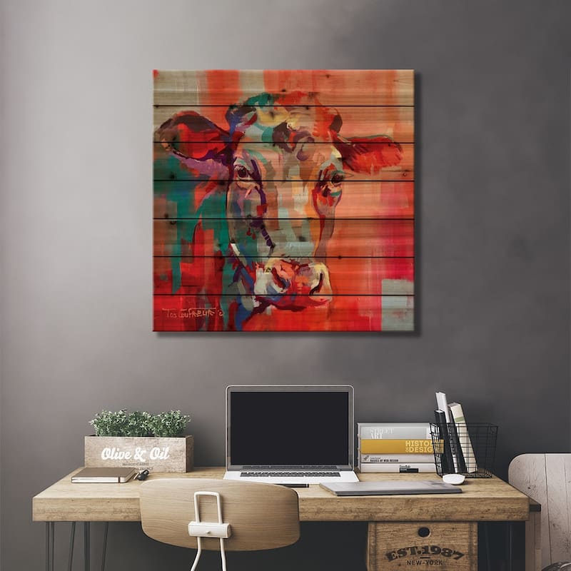 Nellie the Cow Print On Wood by Jos Coufreur - Multi-Color