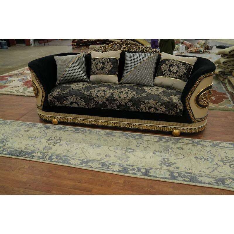 Vegetable Dye Wool Oushak Turkish Runner Rug, Floral Geometric Carpet - 11' 4'' X 2' 7''