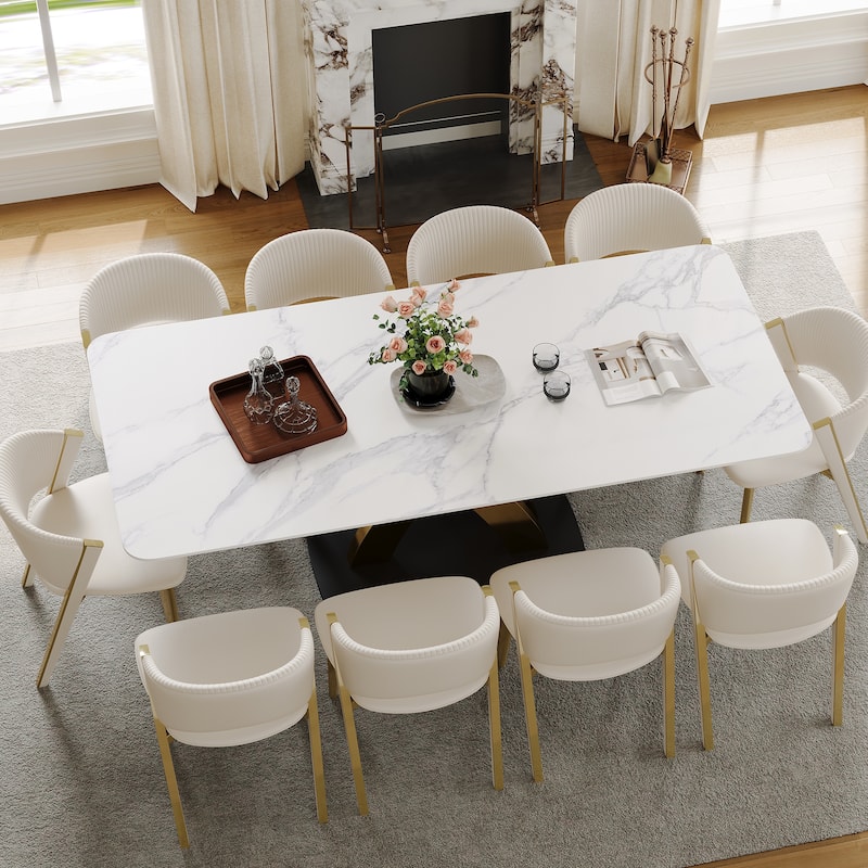Contemporary White Rectangular Sintered Stone Dining Table Base Dinner Table