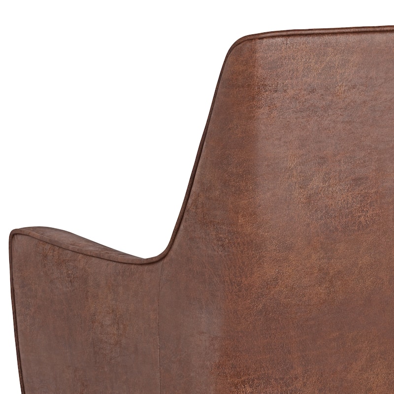 WYNDENHALL Warnock 31 inch Wide Contemporary Accent Chair in Distressed Saddle Brown Faux Leather