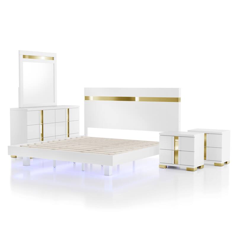 Furniture of America Halifax Modern 5-Piece Wood Platform Bedroom Set with Underbed LED