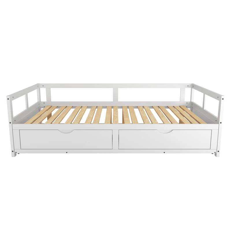 Modern Wooden Daybed with Trundle Bed - White