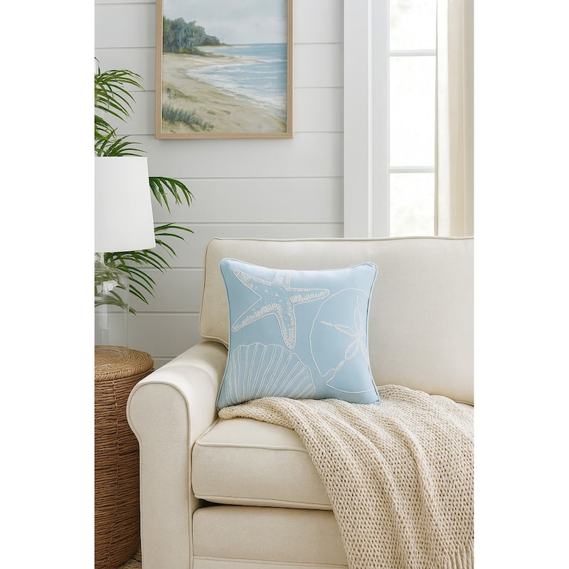 13.5" x 13.5" Beach Shells Embroidered Throw Pillow