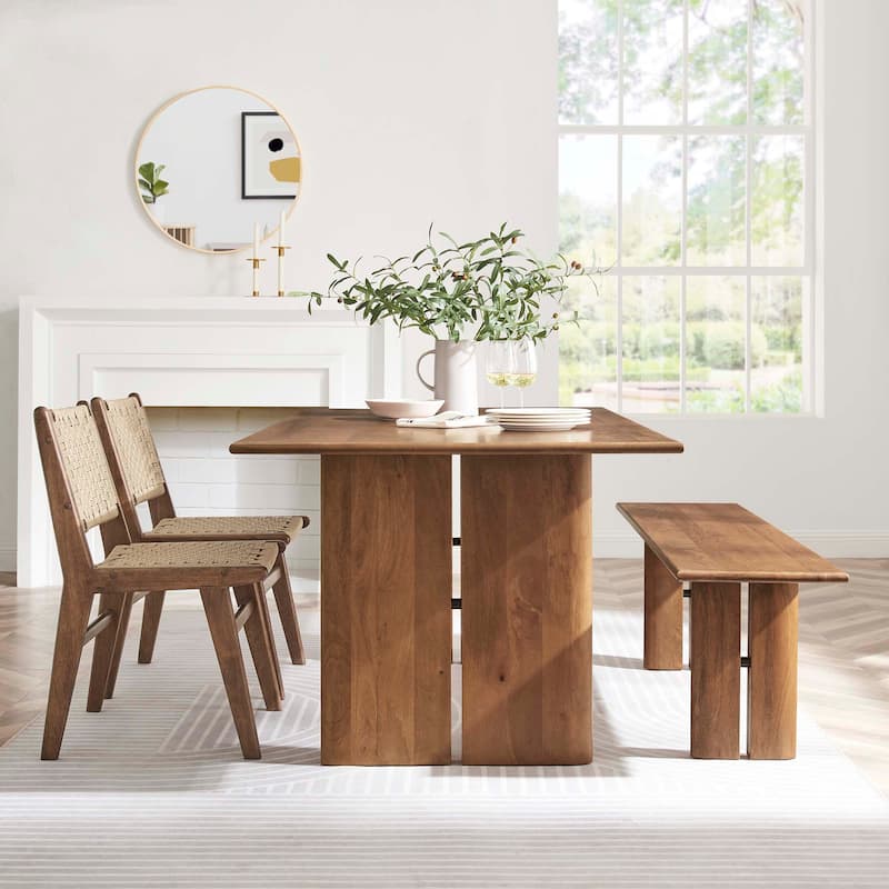 Amistad 72" Wood Dining Table and Bench Set - Walnut