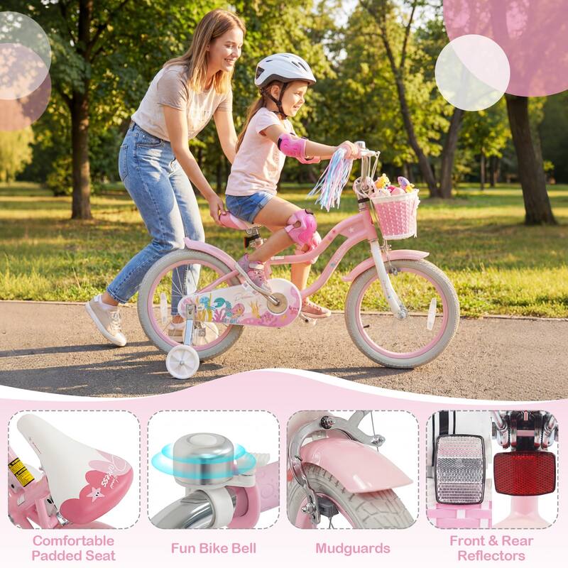 Gymax 16'' Kids Bike w/Training Wheels Hand Coaster Brakes Adjustable