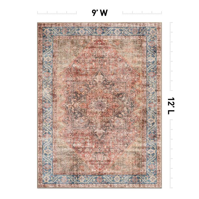 Beige Classic Washable Rug - Flat Pile, Non-Slip, Versatile for Any Room