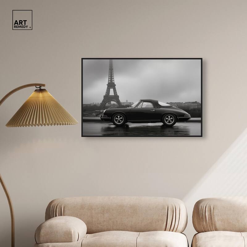 Classic Car and Eiffel Noir Canvas by Art Remedy
