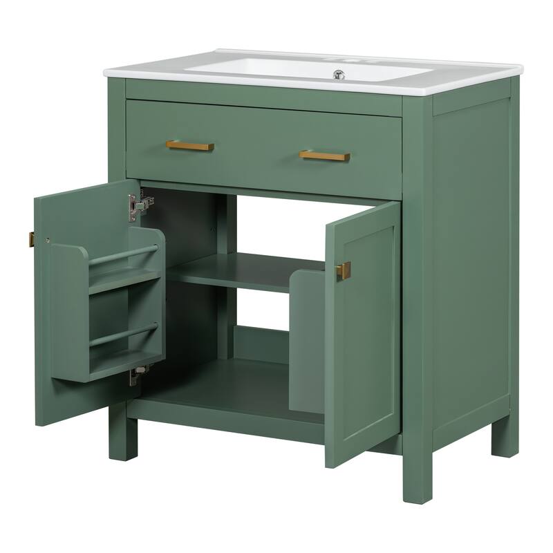 30 Inch Single Sink Bathroom Vanity Cabinet, Solid Wood Frame