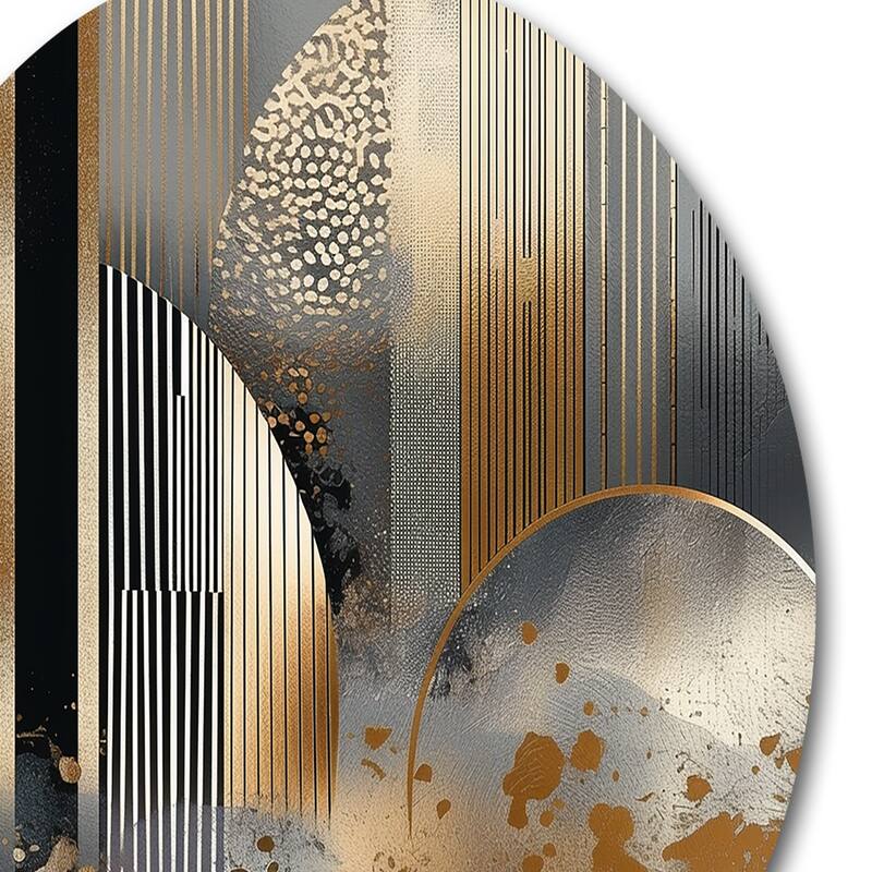 Designart "Shapes And Lines Abstract Marble IV" Abstract Marble Metal Round Wall Art