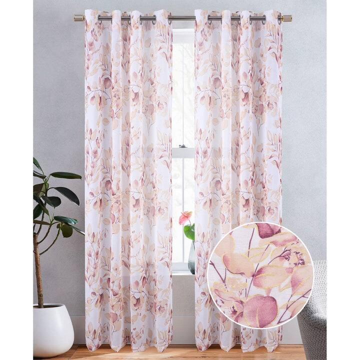 Alisa Sheer Metallic Floral Printed Grommet Window Curtain Panel, 54x84 Inches - Burgundy