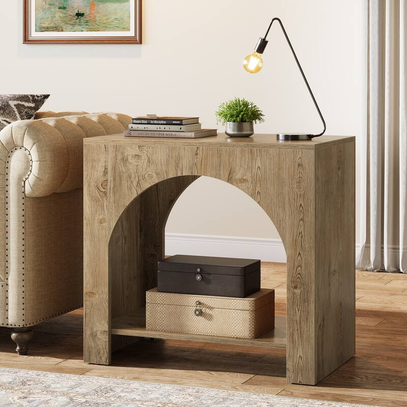 Farmhouse End Table for Living Room Large Side Table with Storage Sofa Table - 1 Pack - Oak Brown