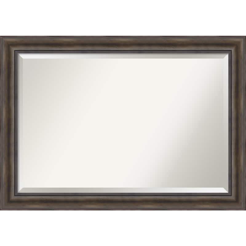 Beveled Wood Wall Mirror - Rustic Pine Frame - Outer Size: 41 x 29 in