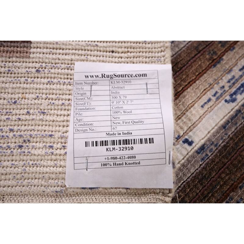 Striped Abstract Oriental Runner Rug Handmade Wool Carpet - 2'7"x 9'10"