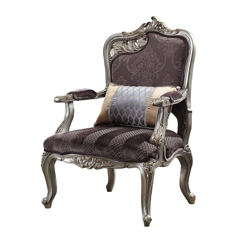Deveraux Antique Platinum Cut Out Scrolled Leaf Motif Accent Chair