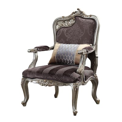 Deveraux Antique Platinum Cut Out Scrolled Leaf Motif Accent Chair