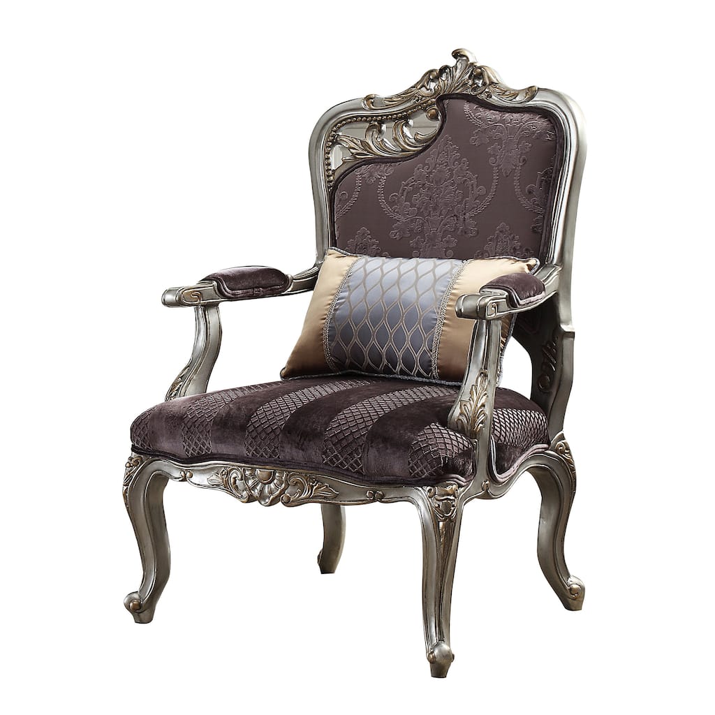 Deveraux Antique Platinum Cut Out Scrolled Leaf Motif Accent Chair