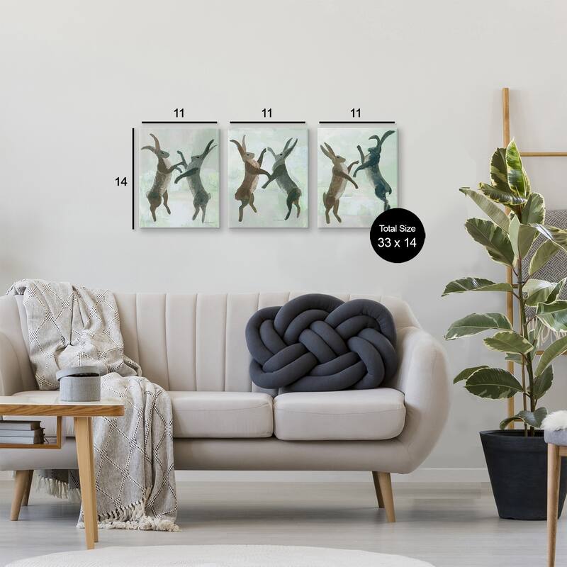 Stupell Battling Hares in Neutral Tones Canvas Wall Art Design By Kay Widdowson (Set of 3)