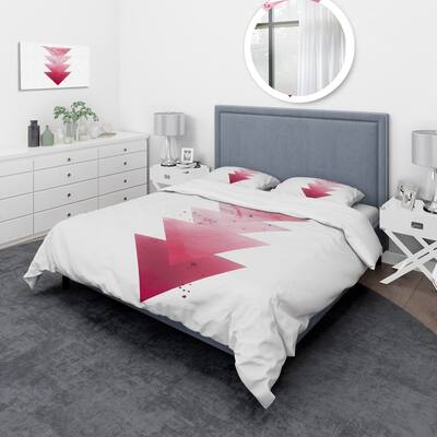 Designart 'Red Triangles Abstract Geometric Art Composition' Modern Duvet Cover Set
