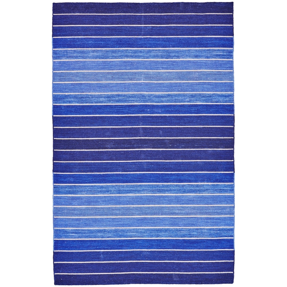 Tavana Handmade Serape Wool Rug, Ombre Aqua Blue, Area Rug