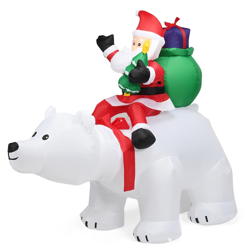 Gymax 6.5ft Inflatable Christmas Santa Riding Polar Bear Decoration w/ - See Details