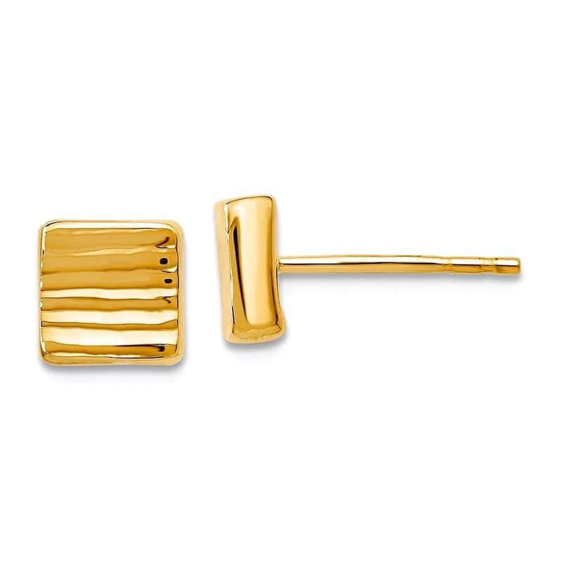 Curata 14k Yellow or White Gold Textured 7mm Square Post Earrings - Yellow Gold