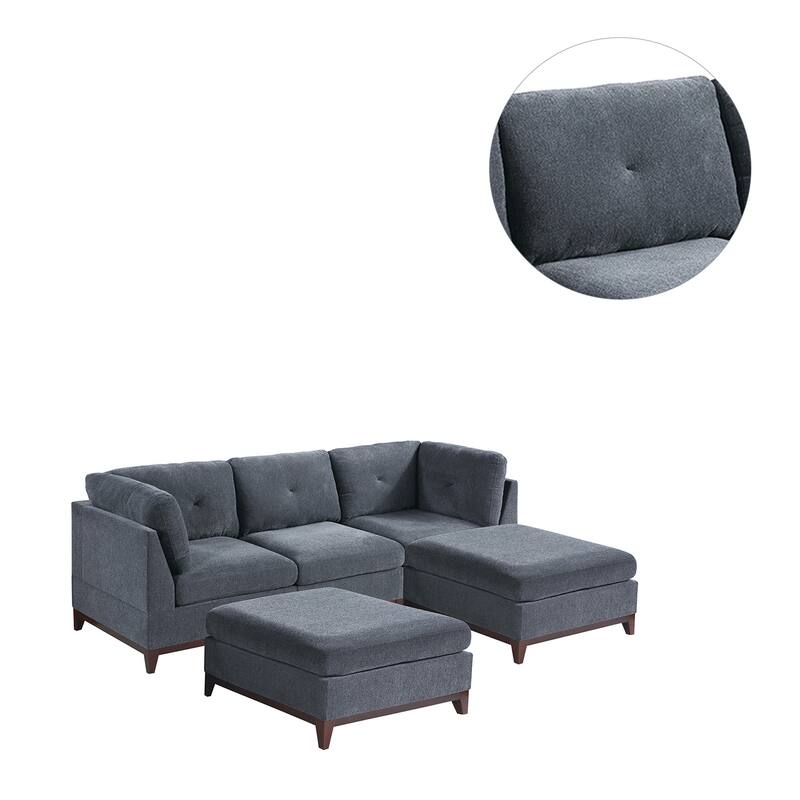 5 Piece Chenille Fabric Modular Sofa and Ottoman Set