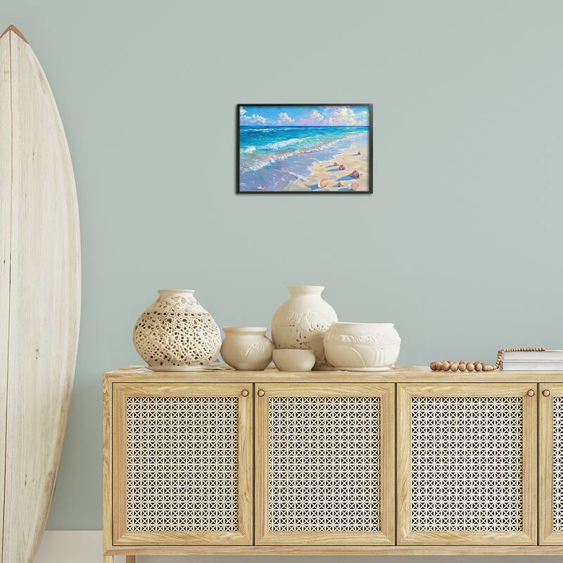 Stupell Seashells Along Sea Shore Framed Giclee Art Design By LSR Design Studio