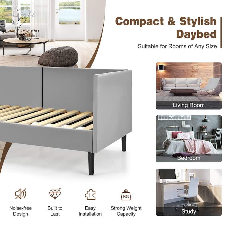 Costway Twin Daybed Upholstered Linen Wooden Sofa Bed Frame Heavy Duty