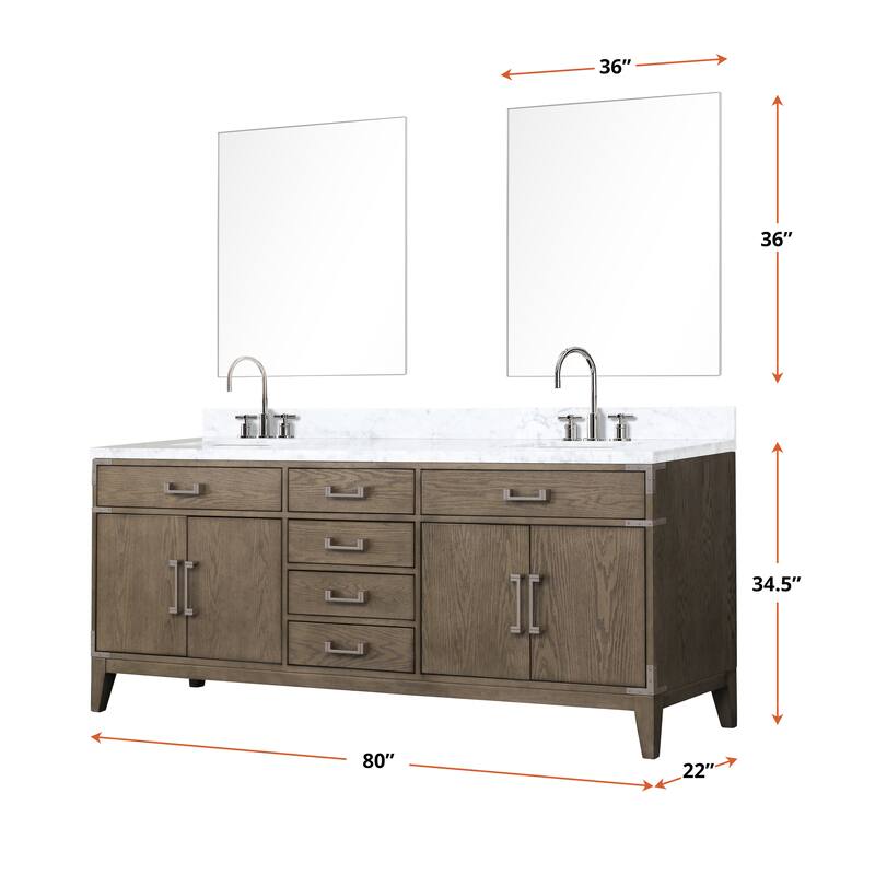 Lexora Laurel Bath Vanity, Carrara Marble Top, Faucet Set, and Mirror