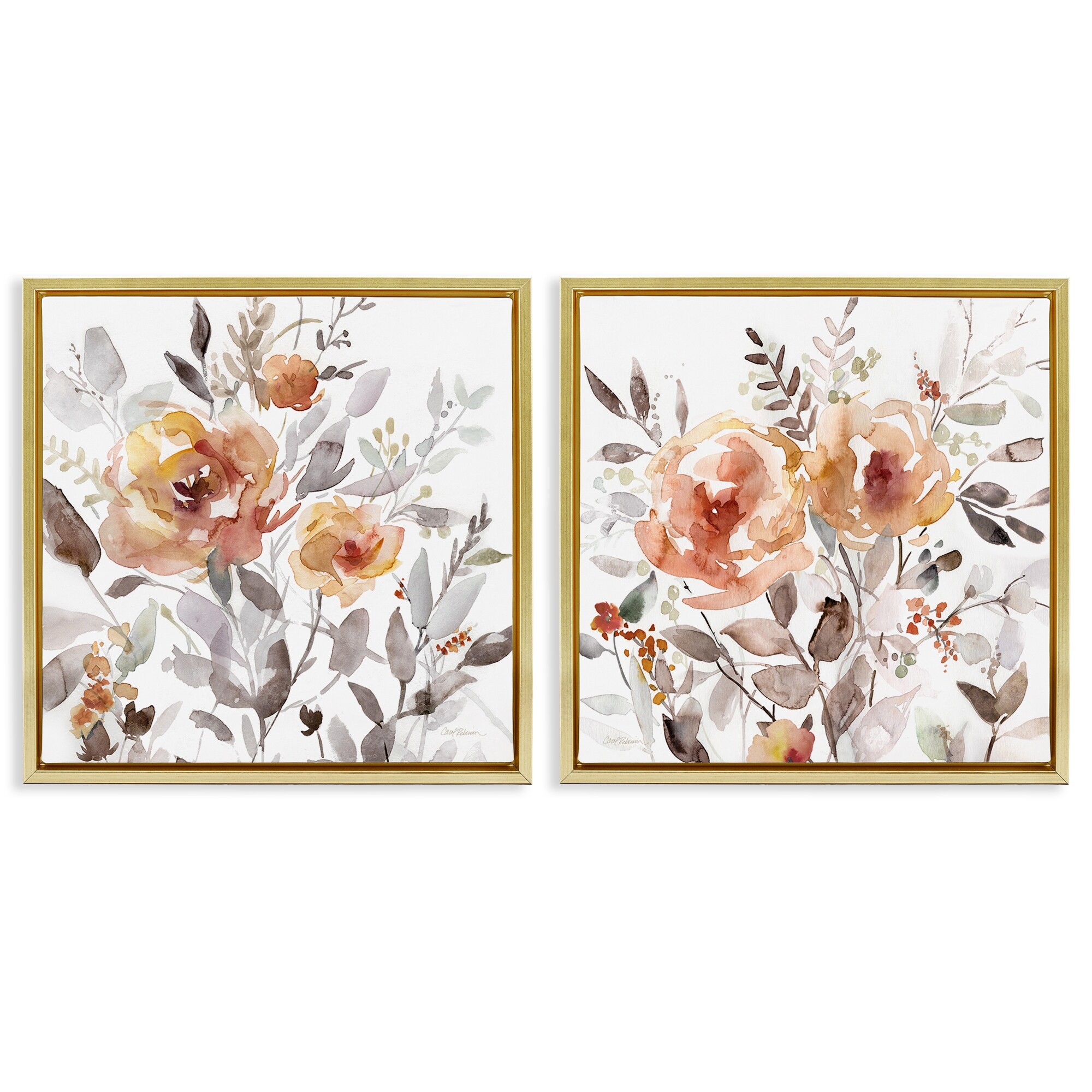 Stupell Brushed Abstract Blossoms Framed Floater Canvas Wall Art Design By Carol Robinson (Set of 2)