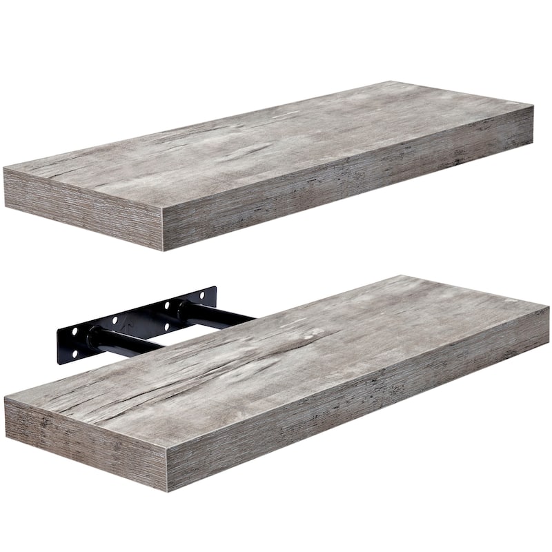 Floating Shelf Set Rustic Wood Hanging Rectangle Wall Shelves (2-Pack) - 16.25" L x 5.50" W X 1.50" H