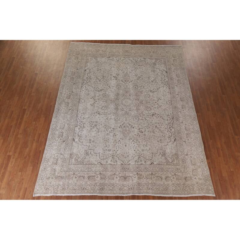 Hand Knotted Oriental 100% Wool Carpet Traditional Floral Beige & Ivories Kashan Area Rug - 12' 1'' X 9' 5''