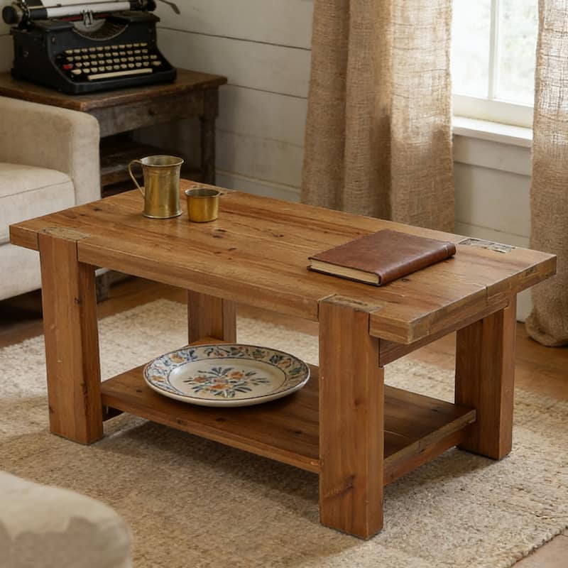 Solid Wood Coffee Table with Storage Shelf