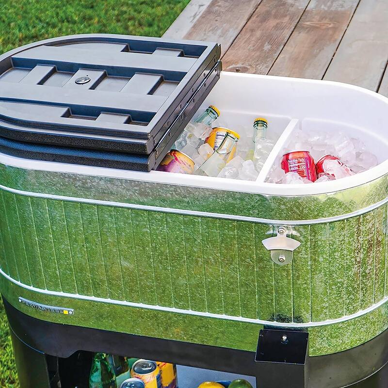 Permasteel 120-Qt Galvanized Steel Rolling Patio Cooler with Dividers