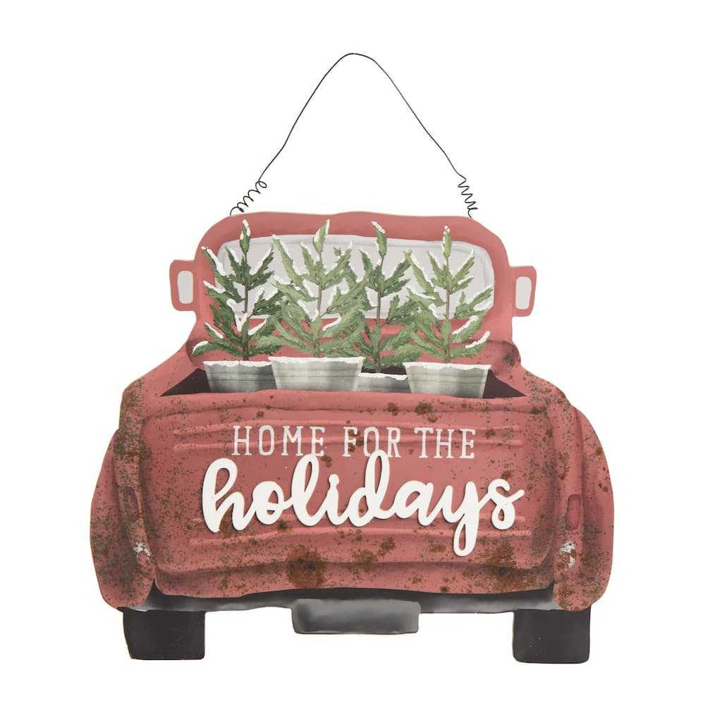 Transpac Wood 15.75 in. Multicolored Christmas Tree Truck Decor