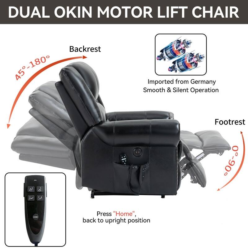 Geniune Leather Power Lift Recliner with Heat Massage & USB Ports - 350 lbs Capacity