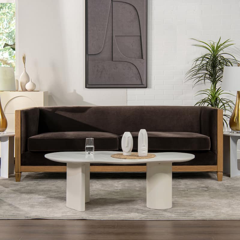 Georgia 81" Oak Wood & Rattan Sofa