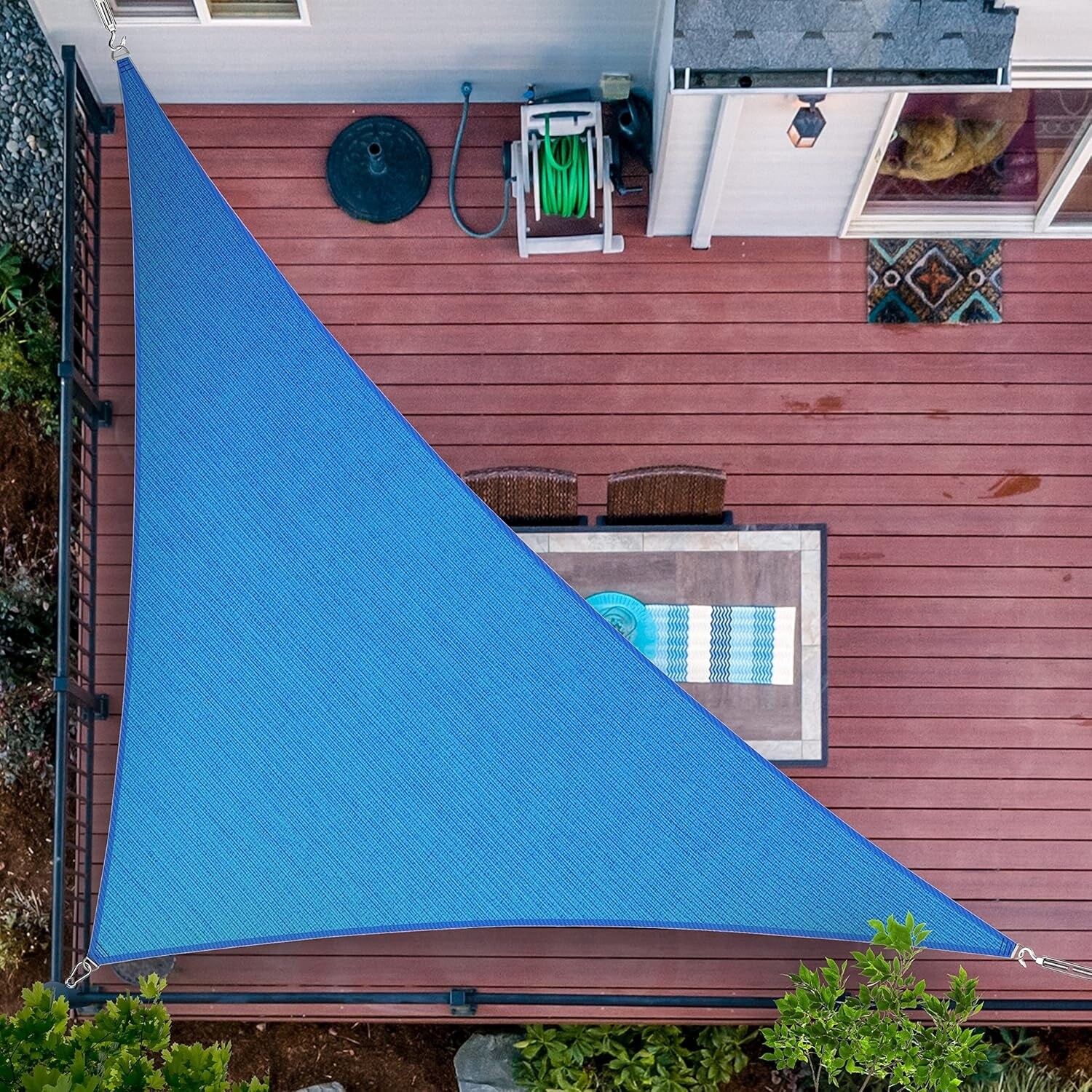 10' x 14' x 17.2' Blue Triangle Sun Shade Sail, UV Resistant, Water & Air Permeable, Customizable Size