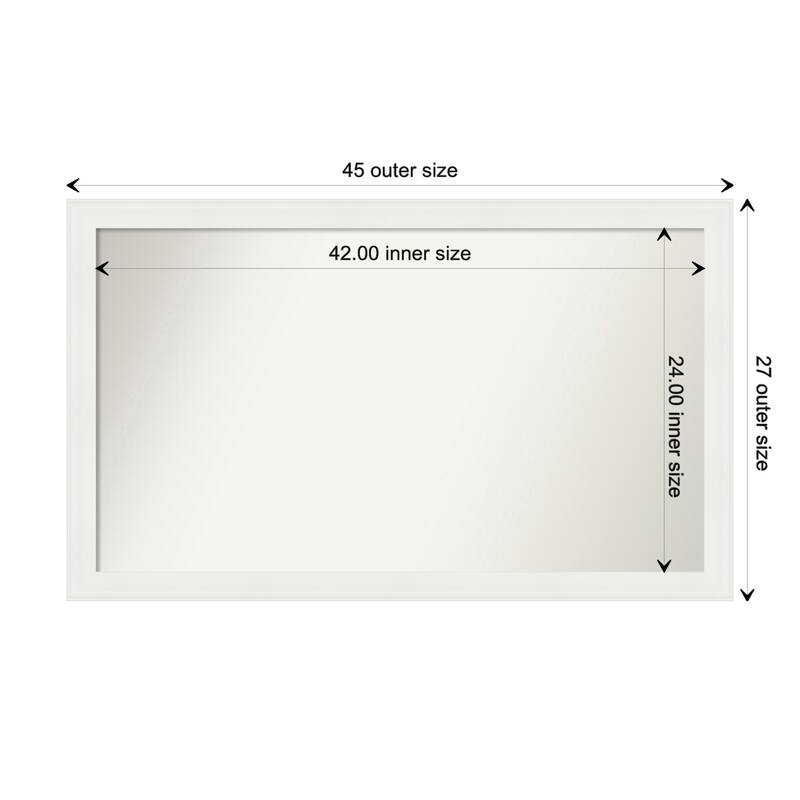 Vanity White Narrow Framed Non-Beveled Custom Wall Mirror, Bathroom Vanity Mirror - Outer Size: 45.5 x 27.5