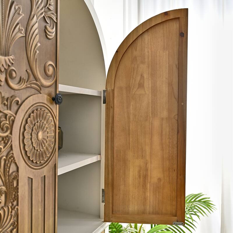 Arched Flower Carved Door Accent Sideboard Cabinet