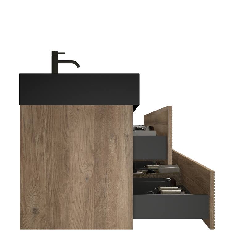 GDFStudio - Grace Wall-Mounted Bathroom Vanity with Engineered Quartz Sink & Soft Close Drawers, without Drainage and Faucet