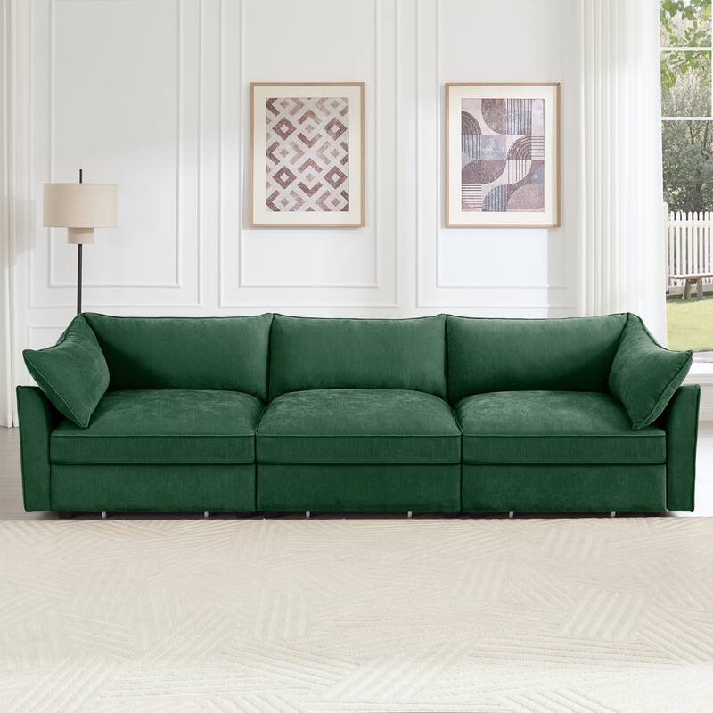3-Seater Large Wide & Deep Sofa with Pull out Drawers Under Each Seat, Crescent-Shaped Armrests and Wraparound Back