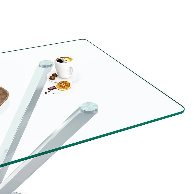 47.24" Rectangular Clear Tempered Glass Dining Table,Stylish Design with Metal Legs, Kitchen Table for Dining Room
