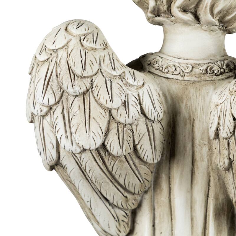 LED Lighted Praying Cherub with Flowers Statue - 16"