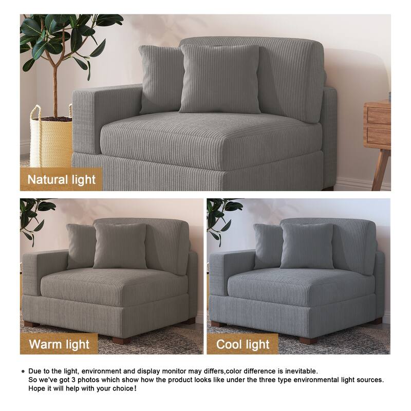 Upholstered Corduroy Modular Sectional Sofa with 2 throw pillows