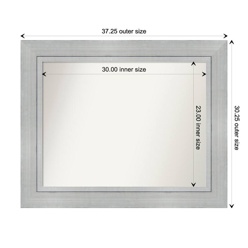 Romano Silver Framed Non-Beveled Custom Wall Mirror, Bathroom Vanity Mirror - Outer Size: 37.25 x 30.25