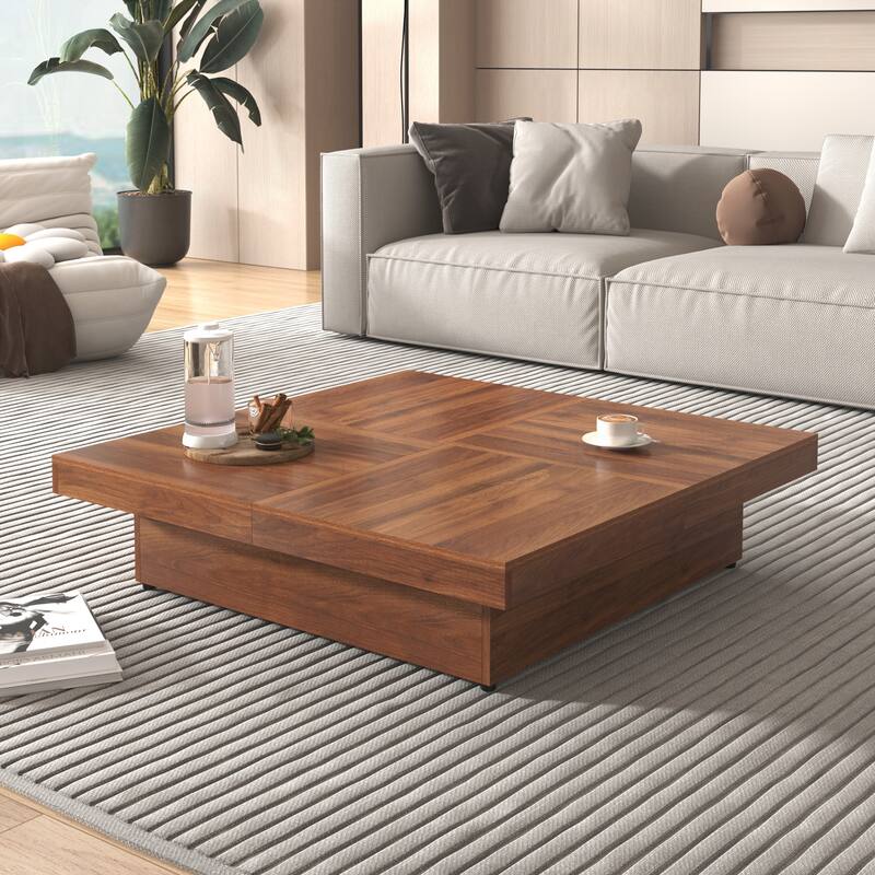 Square Veneer Coffee Table Sliding Top with Storage