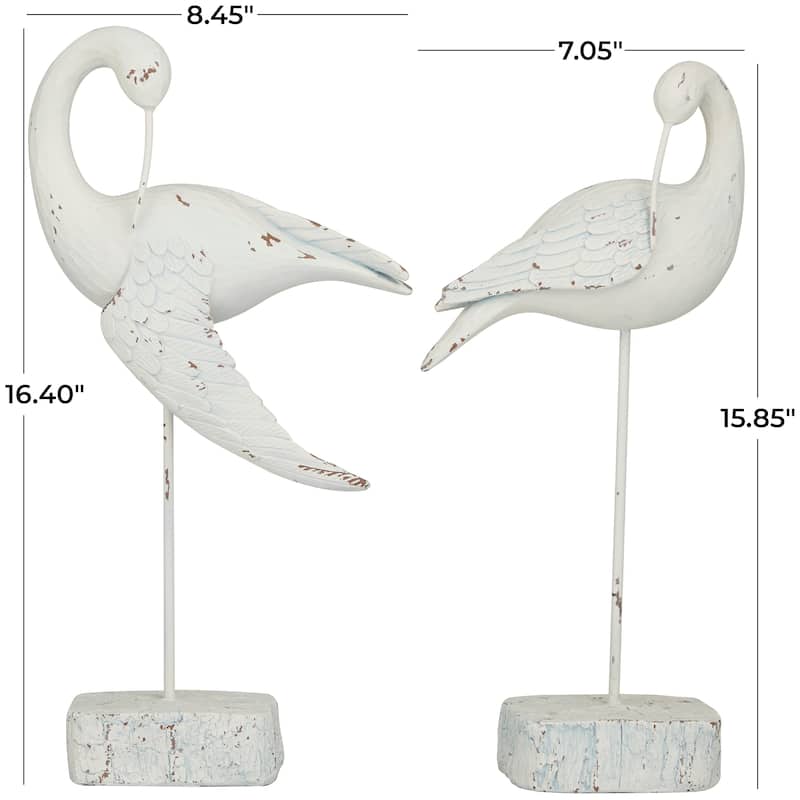 Whimsical Polystone Bird Sculpture (Set of 2) - White or Brown