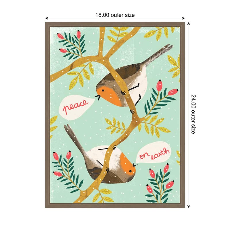 Kate and Laurel Sylvie Framed Canvas Winter Robins by Tania Garcia
