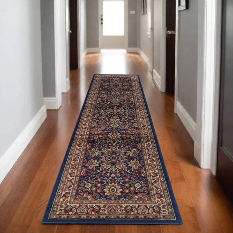 HomeRoots Oriental Traditional Runner Area Rug - 112.2' X '31.5' X '0.43 - Blue/Red